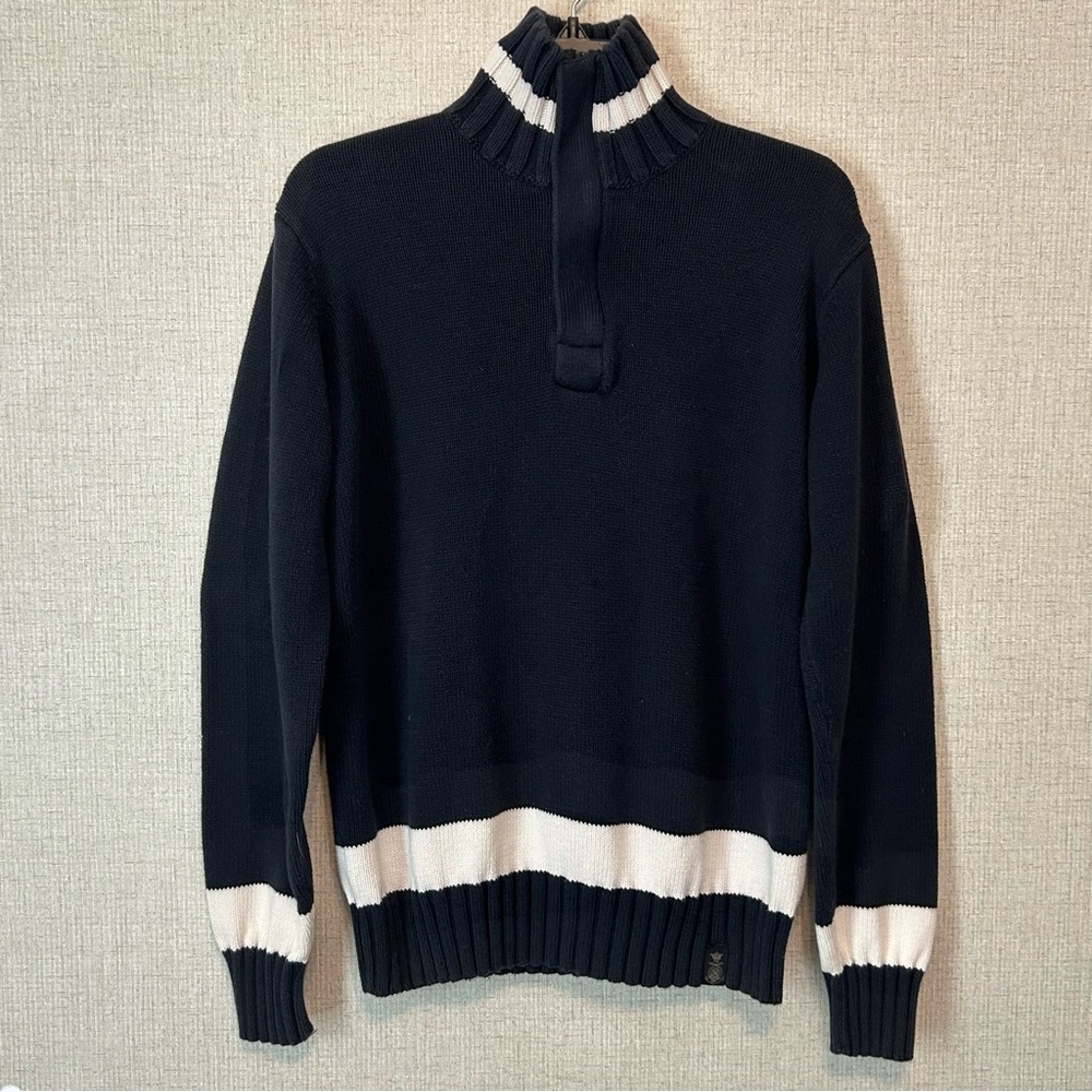 Nautica Jeans Blue and White Men's Zip-Up Sweater Turtleneck S Vintage Preppy
